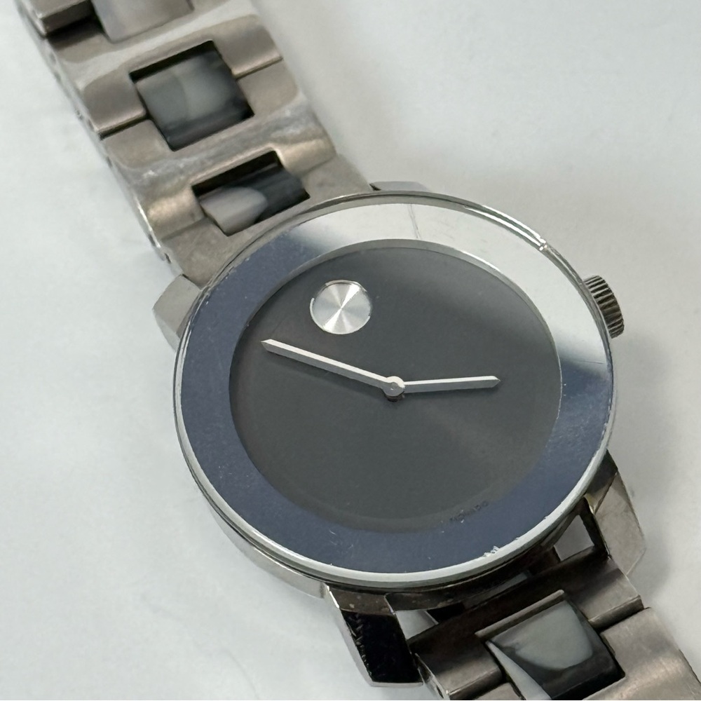 Movado Bold Grey Woman's Mirrored Bezel and Tortoise Ceramic Stainless Band - Picture 7 of 10